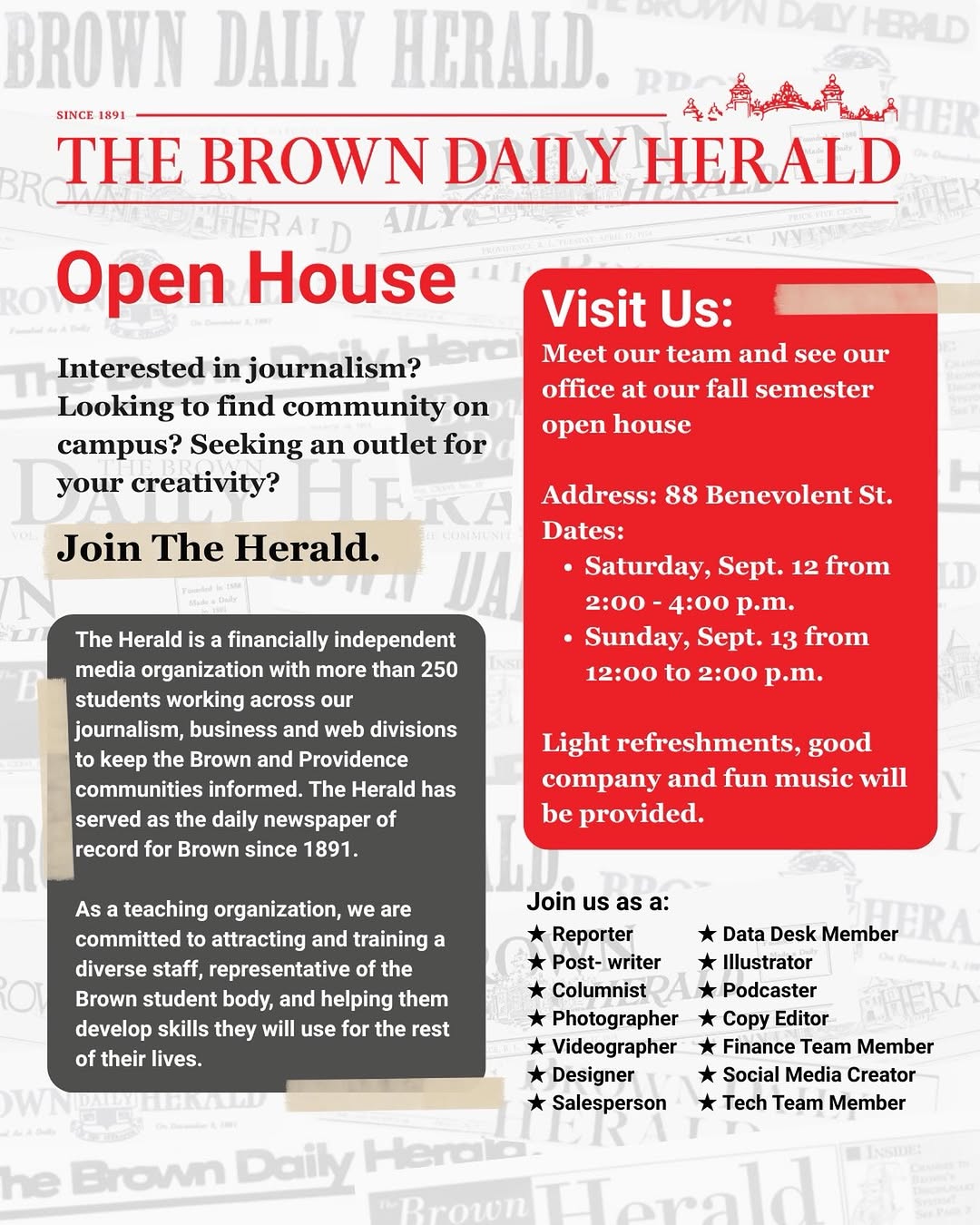 The Brown Daily Herald Open House